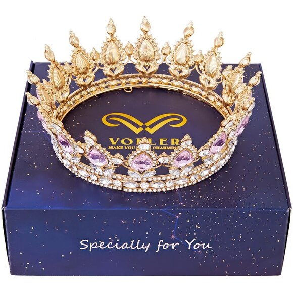 Gold Queen Tiara Baroque Vintage Crown Females Small Bridal Bridal Party - Picture 5 of 7